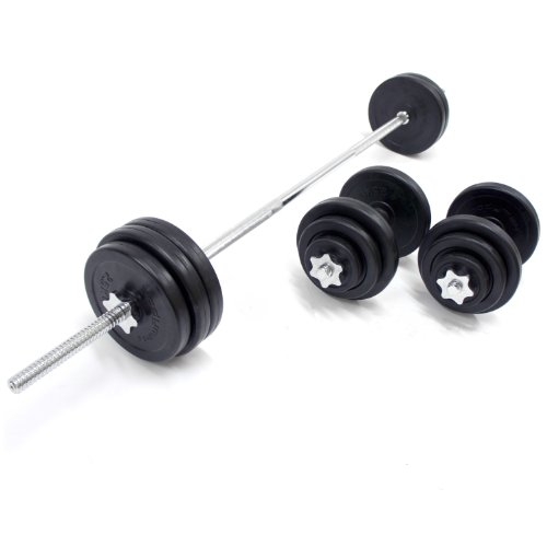 BodyMax WTWK0090-BO Deluxe Rubber Barbell and Dumbbell Kit – Black, 50 kg